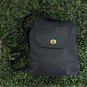 Vintage 1990s Coach Navy Leather Mini Backpack with Gold Turn-Lock